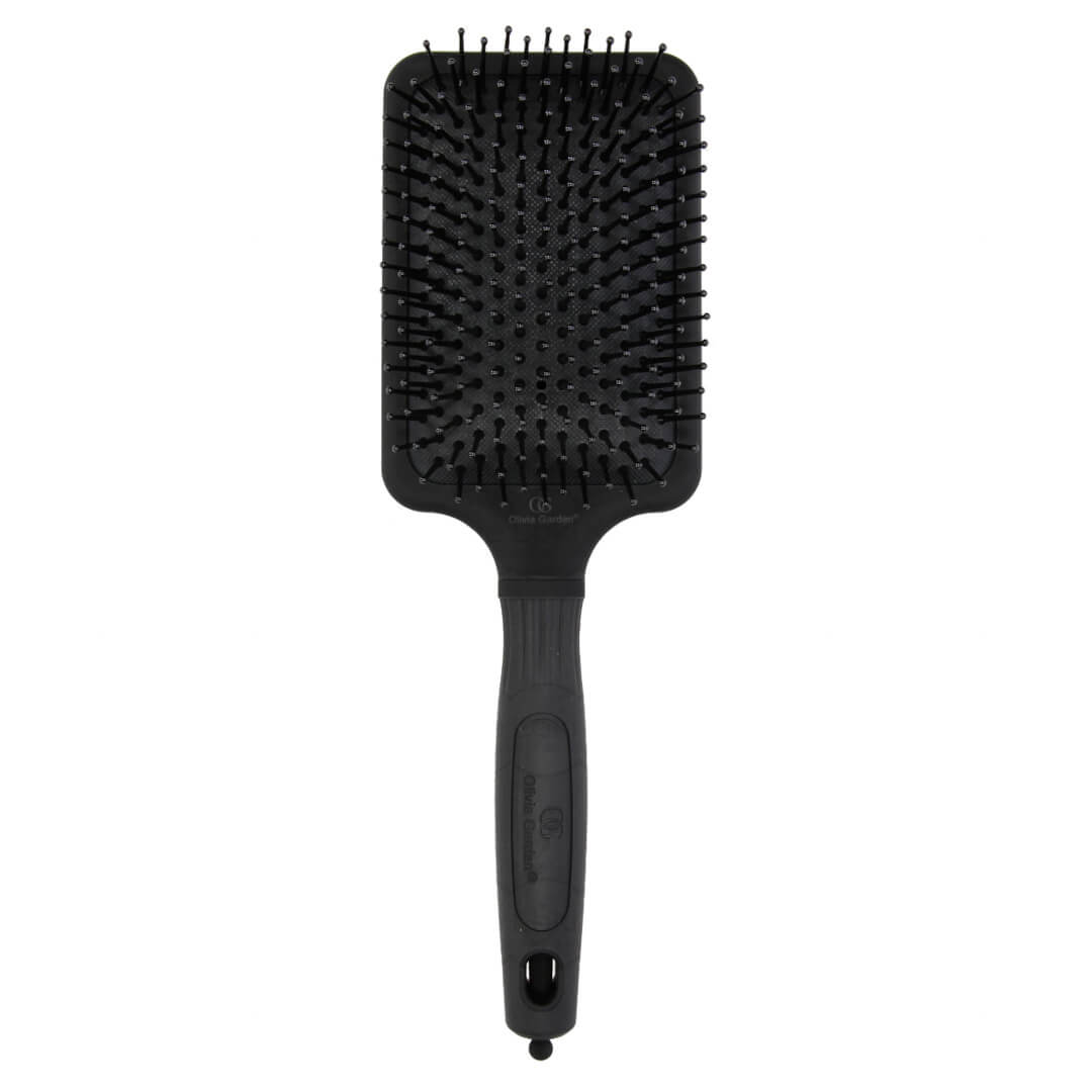 Olivia Garden Black Label Paddle, duża kwadratowa szczotka do rozczesywania i szczotkowania włosów. Czarna.